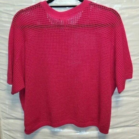 NO NAME pink open-knit cashmere short sleeve dropped shoulder sweater L - Picture 6 of 8